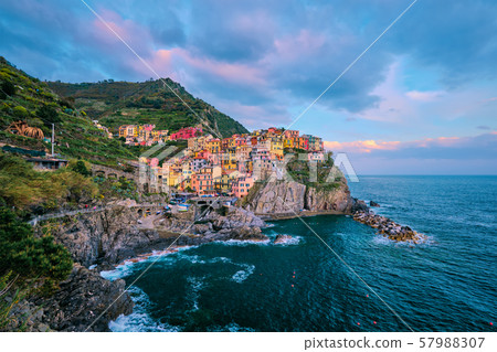 Manarola village on sunset, Cinque Terre, Liguria, Italy 57988307