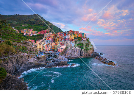 Manarola village on sunset, Cinque Terre, Liguria, Italy 57988308