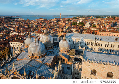 Aerial view of Venice with St Mark's Basilica and Doge's Palace. Venice, Italy 57988359