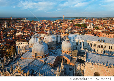 Aerial view of Venice with St Mark's Basilica and Doge's Palace. Venice, Italy 57988361