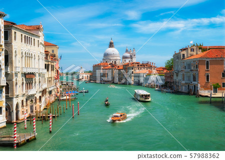 View of Venice Grand Canal and Santa Maria della Salute church on sunset 57988362