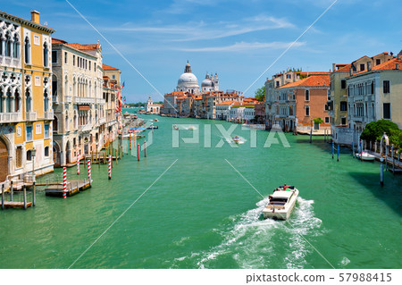 View of Venice Grand Canal and Santa Maria della Salute church on sunset 57988415