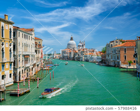 View of Venice Grand Canal and Santa Maria della Salute church on sunset 57988416