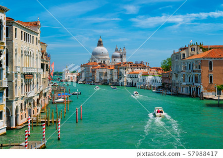 View of Venice Grand Canal and Santa Maria della Salute church on sunset 57988417