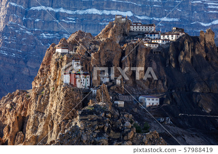 Dhankar monastry perched on a cliff in Himalayas, India 57988419