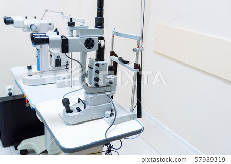 Close up modern ophthalmological laser used for eye surgery on table 57989319