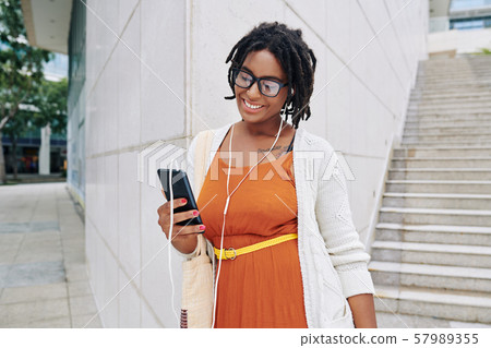 Woman has online conversation 57989355