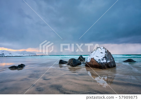 Skagsanden beach, Lofoten islands, Norway 57989875