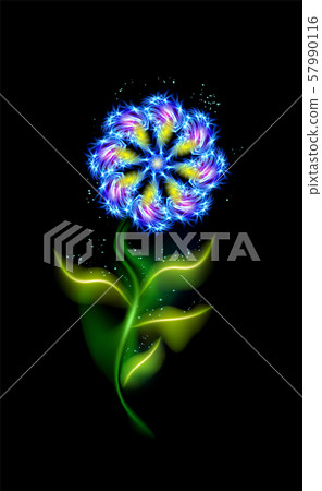 Modern blue flower glowing. Colorful cosmic floral Modern blue flower glowing. Colorful cosmic floral 57990116