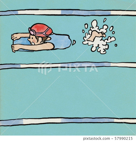 在跳板上游泳的女孩 57990215