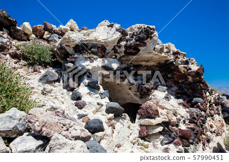 Ruins of the Castle of Akrotiri on the island of Santorini 57990451