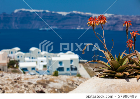 View of the Aegean sea from the ruins of the Castle of Akrotiri 57990499
