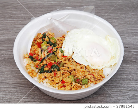 Stir fried minced pork with fried egg on rice Stir fried minced pork with fried egg on rice 57991545