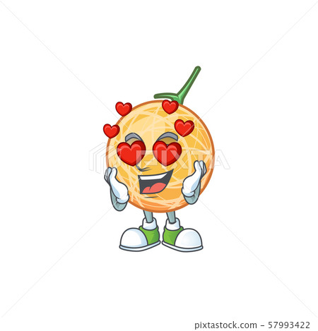 In love healthy cantaloupe fruit in cartoon character In love healthy cantaloupe fruit in cartoon character 57993422