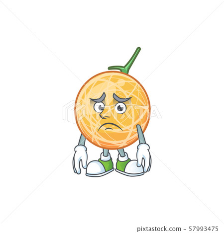 Afraid healthy cantaloupe fruit in cartoon character Afraid healthy cantaloupe fruit in cartoon character 57993475