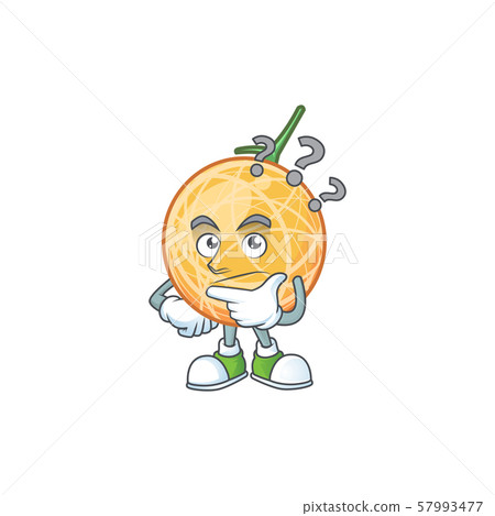 Thinking healthy cantaloupe fruit in cartoon character Thinking healthy cantaloupe fruit in cartoon character 57993477