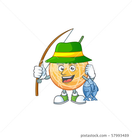 Fishing healthy cantaloupe fruit in cartoon character Fishing healthy cantaloupe fruit in cartoon character 57993489