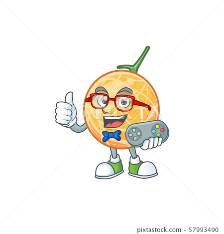 Gamer healthy cantaloupe fruit in cartoon character Gamer healthy cantaloupe fruit in cartoon character 57993490