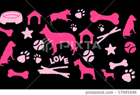Pattern with dogs of different breeds: dachshund, Fox Terrier, Doberman 57995846