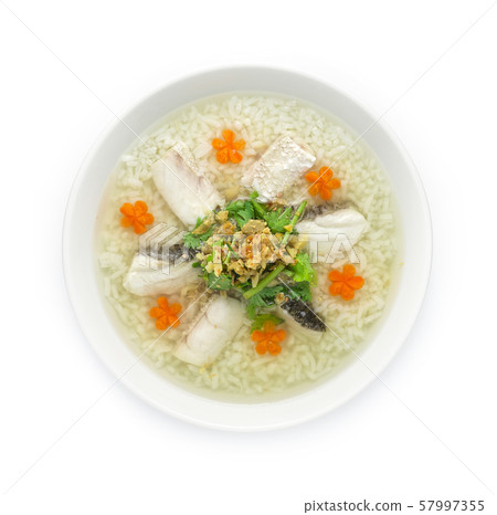 Rice Porridge boiled with Asian Seabass fish 57997355