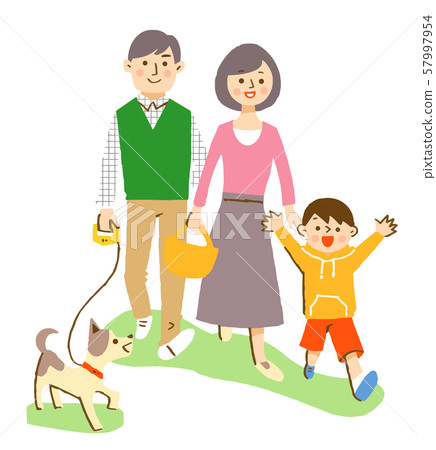 Family taking a walk with a dog 57997954