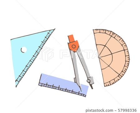 Protractor, ruler and compass 57998336