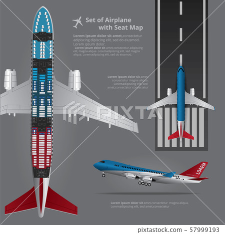 Set of Airplane Landing with Seat Map Isolated Vector Illustration 57999193