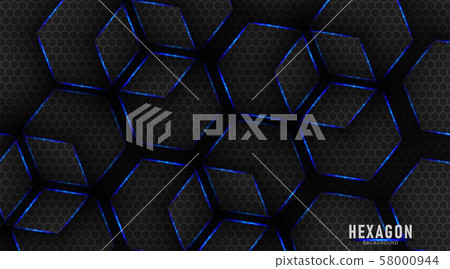 blue and black glossy metal hexagons tech 58000944