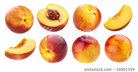 Peach collection isolated on white background with clipping path Peach collection isolated on white background with clipping path 58001599