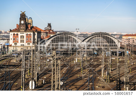 Praha hlavni nadrazi train station from top view 58001657