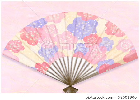 Yellow Japanese fan pink with a colorful plum pattern 58001900