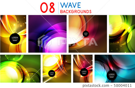 Set of abstract neon graphic design backgrounds, digital geometric futuristic light patterns 58004011