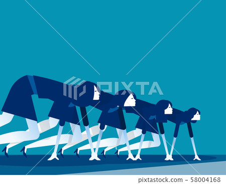 Business people lined up getting ready for race. Business people lined up getting ready for race. 58004168