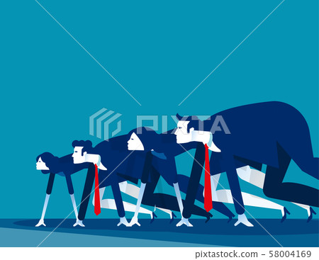 Business people lined up getting ready for race. Business people lined up getting ready for race. 58004169