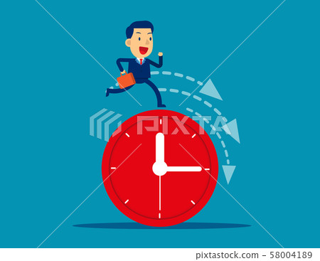 Businessman running on clock representing Businessman running on clock representing 58004189