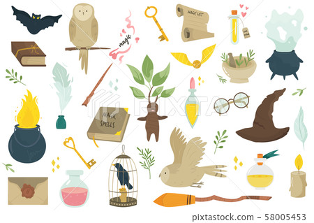Big set of magical icons and items. Vector image 58005453