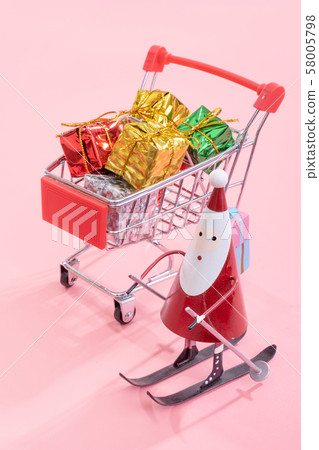 購物購物車生日出生老人深紅色背景購物車聖誕節購物 58005798