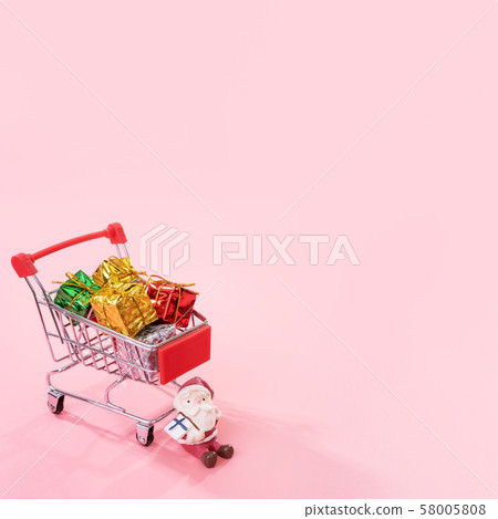 購物購物車生日出生老人深紅色背景購物車聖誕節購物 58005808