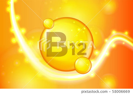 Vitamin B12 gold shining pill capsule icon . 58006669