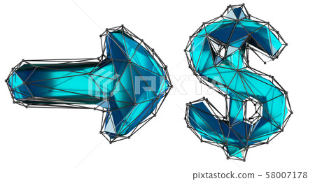 Symbol collection arrow and dollar made of 3d render blue color. Collection of low polly style 58007178