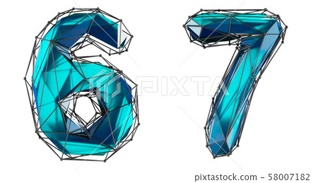 Number set 6, 7 made of realistic 3d render blue color. Collection of low polly style symbol Number set 6, 7 made of realistic 3d render blue color. Collection of low polly style symbol 58007182