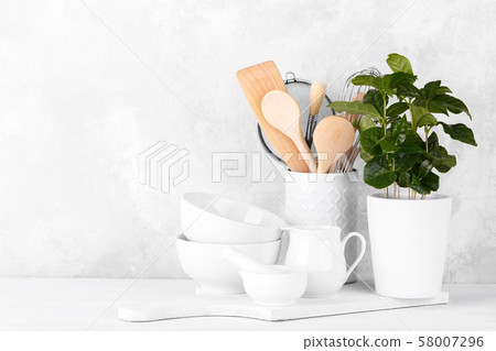 Kitchen shelf with white utensils 58007296