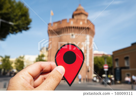 red marker in Le Castillet in Perpignan, France red marker in Le Castillet in Perpignan, France 58009311