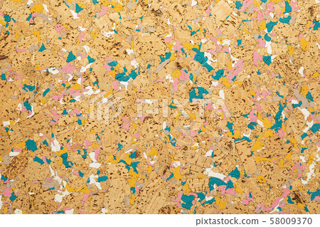 Close-up of cork sound insulation lagging with interspersing of blue paint floors and walls Close-up of cork sound insulation lagging with interspersing of blue paint floors and walls 58009370