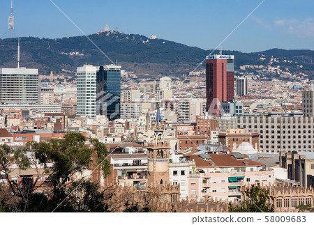 View of Barcelona downtown from hill Montjuic  58009683