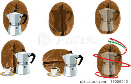 roasted coffee bean with coffee pot and Italian flag 58009940