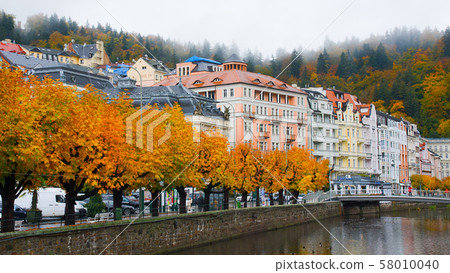 View of embankment of Tepla river and center of Karlovy Vary 58010040