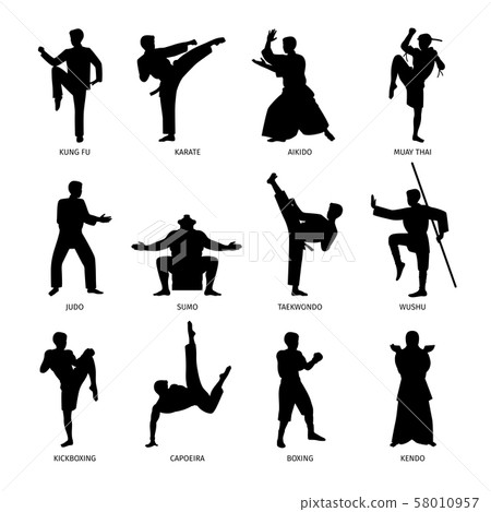 Asian martial arts black silhouettes 58010957
