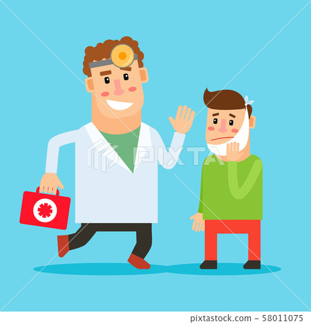 Dentist and patient with toothache Dentist and patient with toothache 58011075