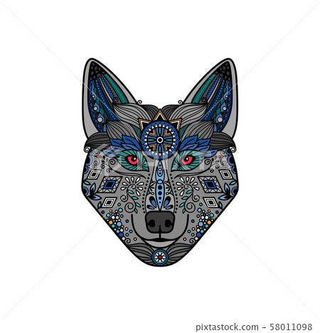 Wolf head in ethnic boho style Wolf head in ethnic boho style 58011098